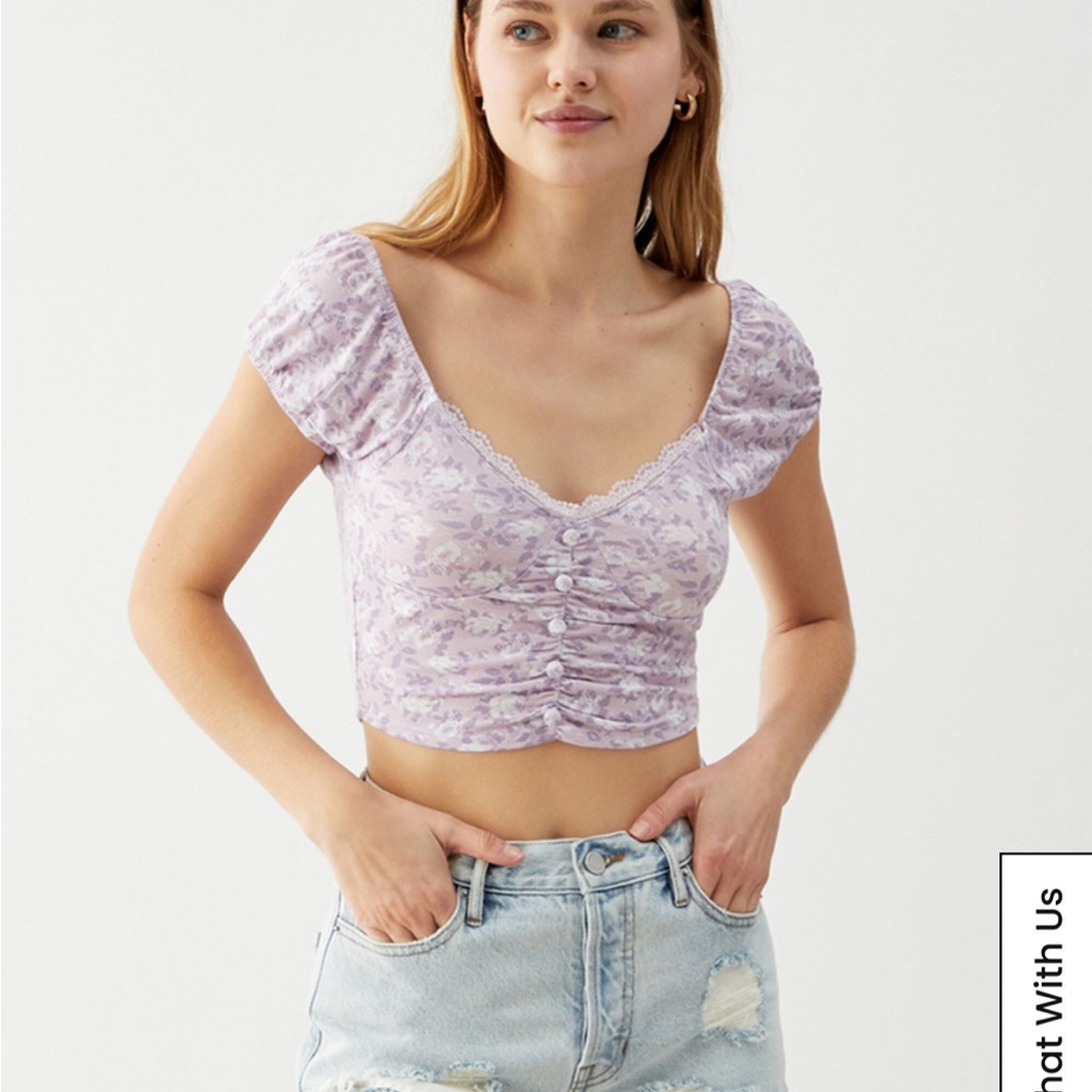 Pacsun Purple Flower Button Up Crop Top